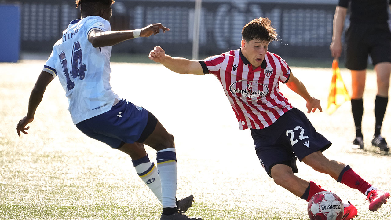 Matteo de Brienne in action against Halifax Wanderers on September 29, 2024 (Photo credit: Matt Zambonin/Freestyle Photography)